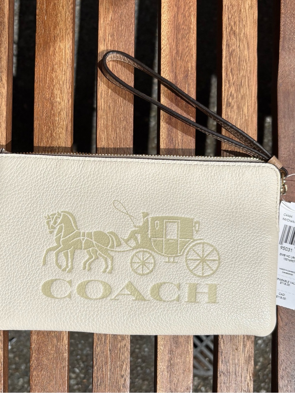 Coach Cream Wristlet with Gold Logo - Picture 1 of 7
